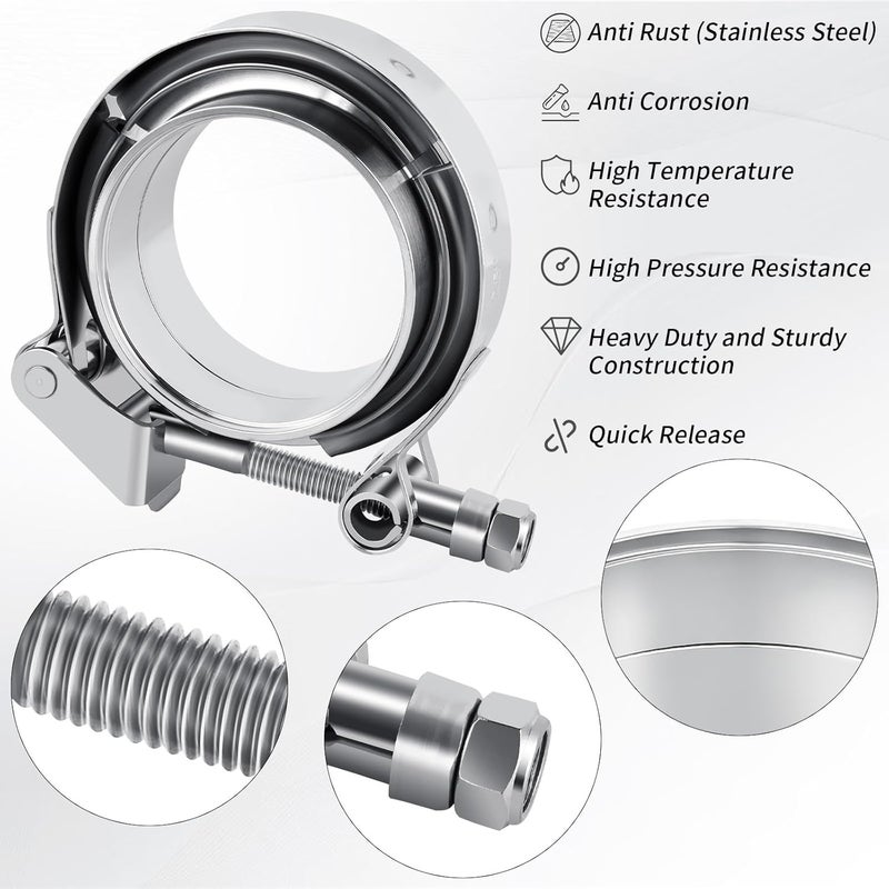 MuHize 2.5 inch V Band Clamp- Quick Release V band Exhaust Clamp Stainless Steel with Flanges for Automotive Exhaust System, Turbocharger, Downpipe and Mufflers - Image 4